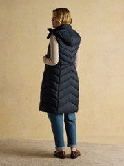 Pembury Navy Longline Showerproof Padded Gilet with Hood