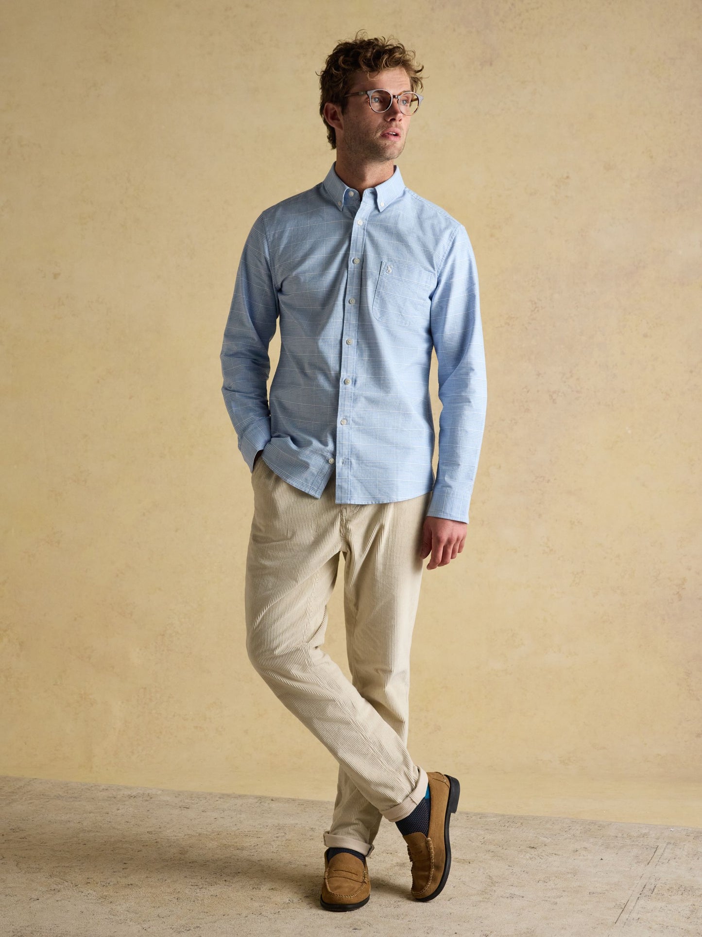 Classic Fit Light Blue Check Long Sleeve Cotton Oxford Shirt