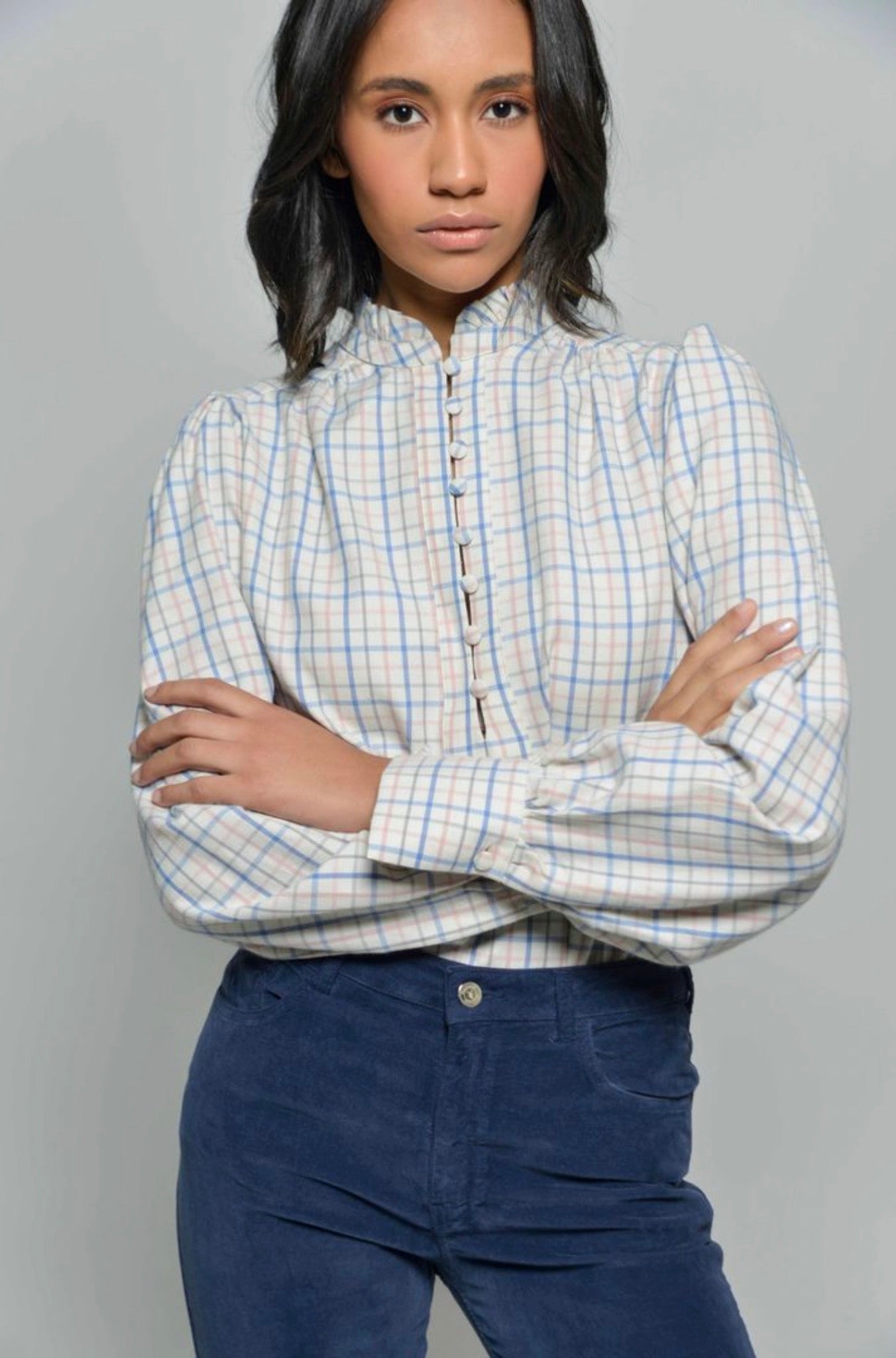Serafine Pink Check Blouse