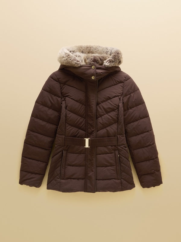 Aspen Chocolate Showerproof Padded Coat with Faux