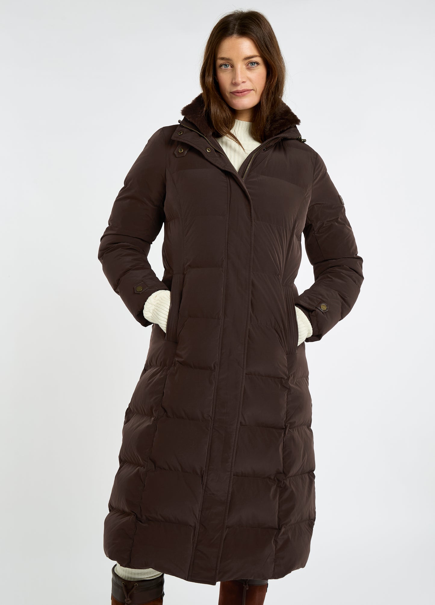 Aldborough Womens full length technical down jacket - Mahogany