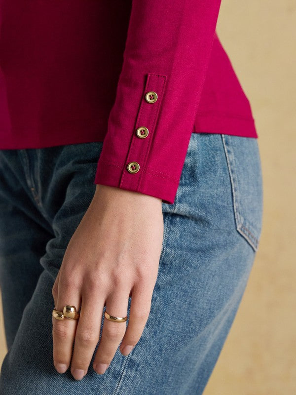 Amy Red Long Sleeve High Frill Neck Jersey Top
