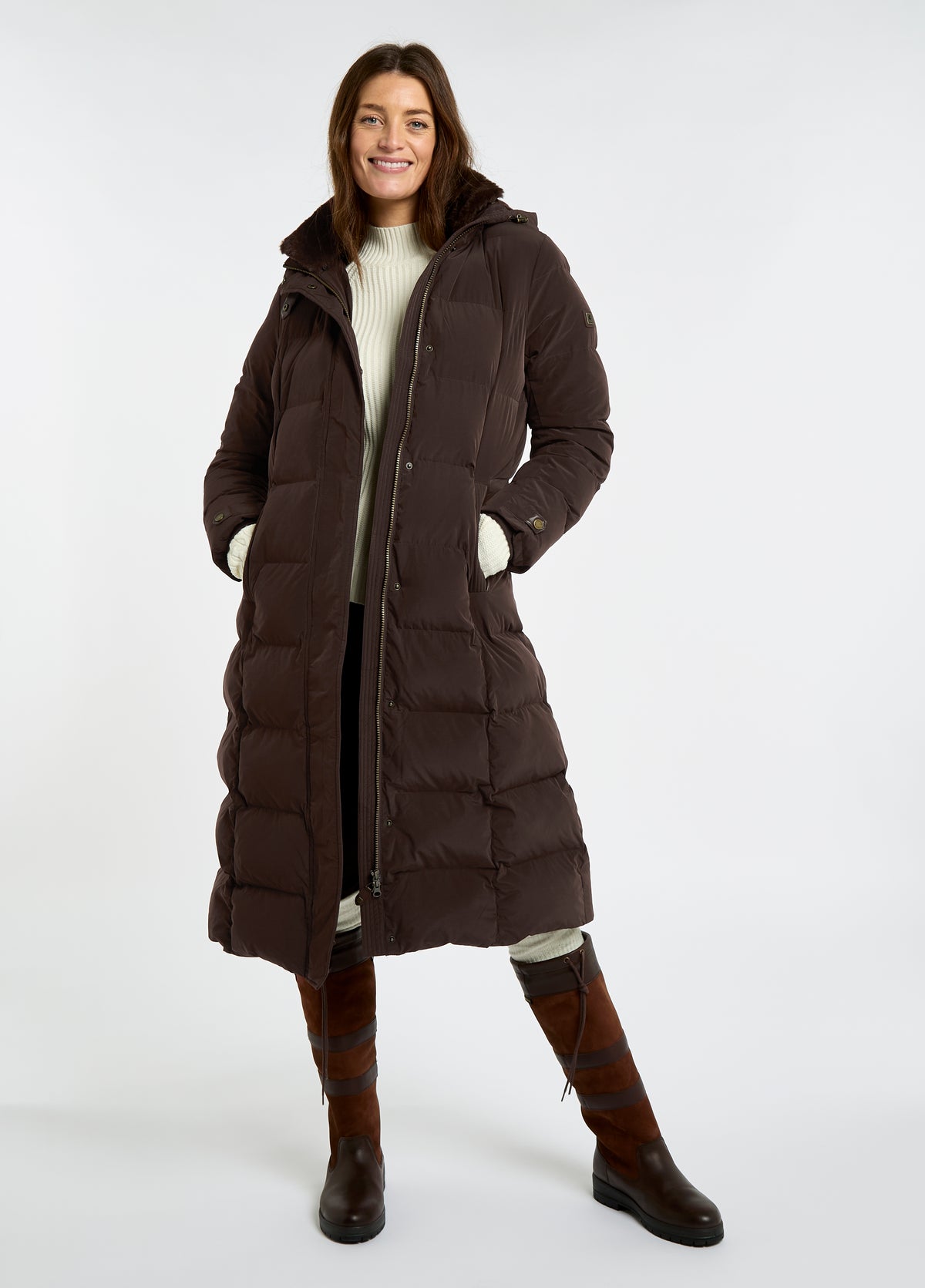 Aldborough Womens full length technical down jacket - Mahogany