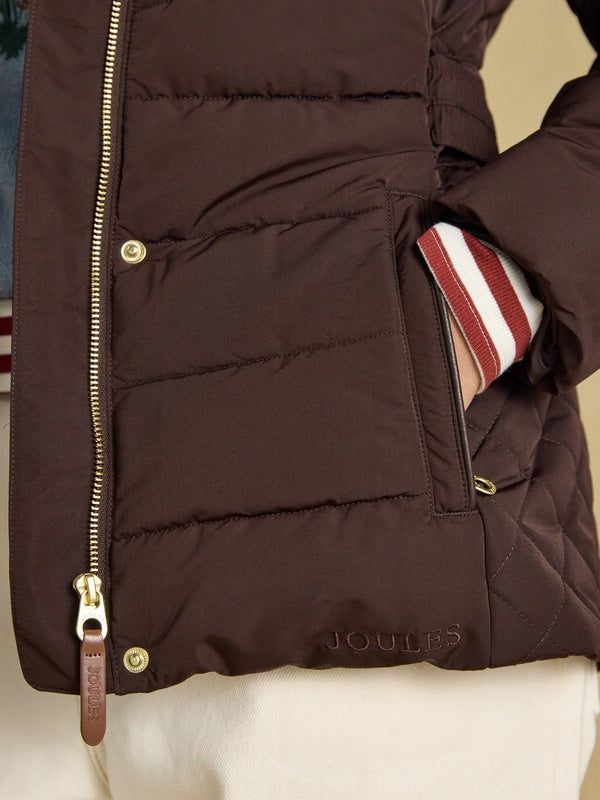 Aspen Chocolate Showerproof Padded Coat with Faux