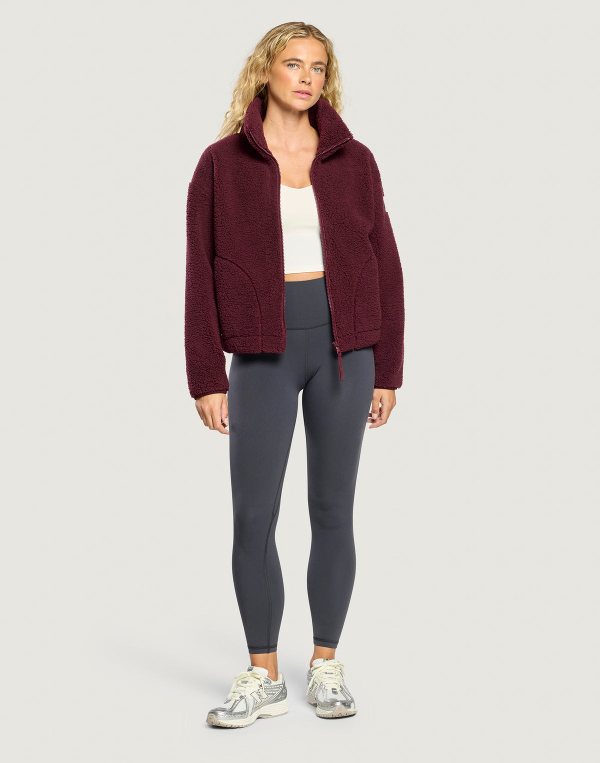 Industry Fleece High Collar Jacket in Cherry Crush