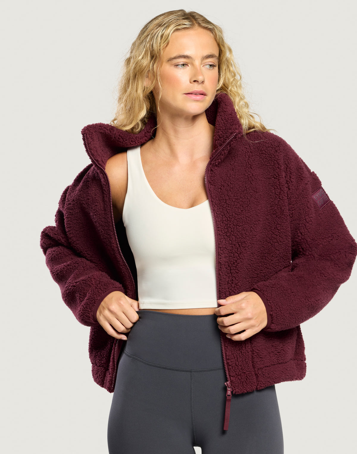 Industry Fleece High Collar Jacket in Cherry Crush