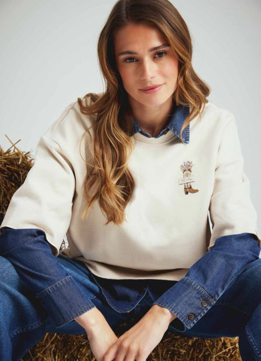 Boxy Cropped Sweatshirt Shortsleeves Oat Milk