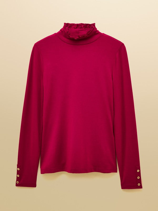Amy Red Long Sleeve High Frill Neck Jersey Top