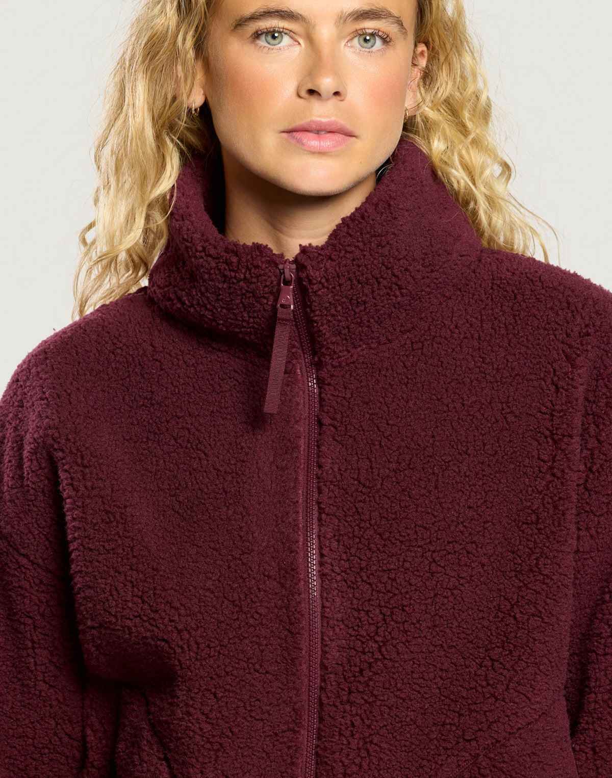 Industry Fleece High Collar Jacket in Cherry Crush