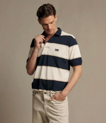 Balmain tripe Polo Ecru/Navy