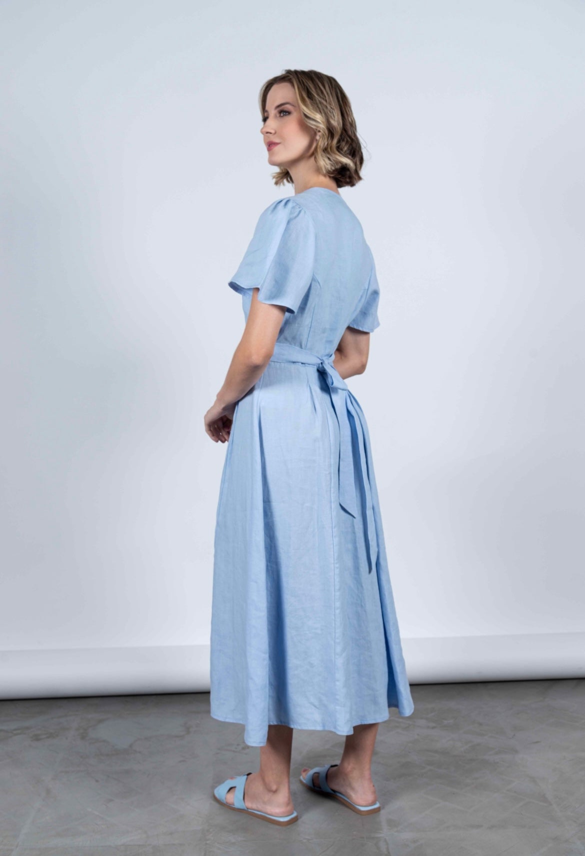 Alina Dress Plain Blue Linen