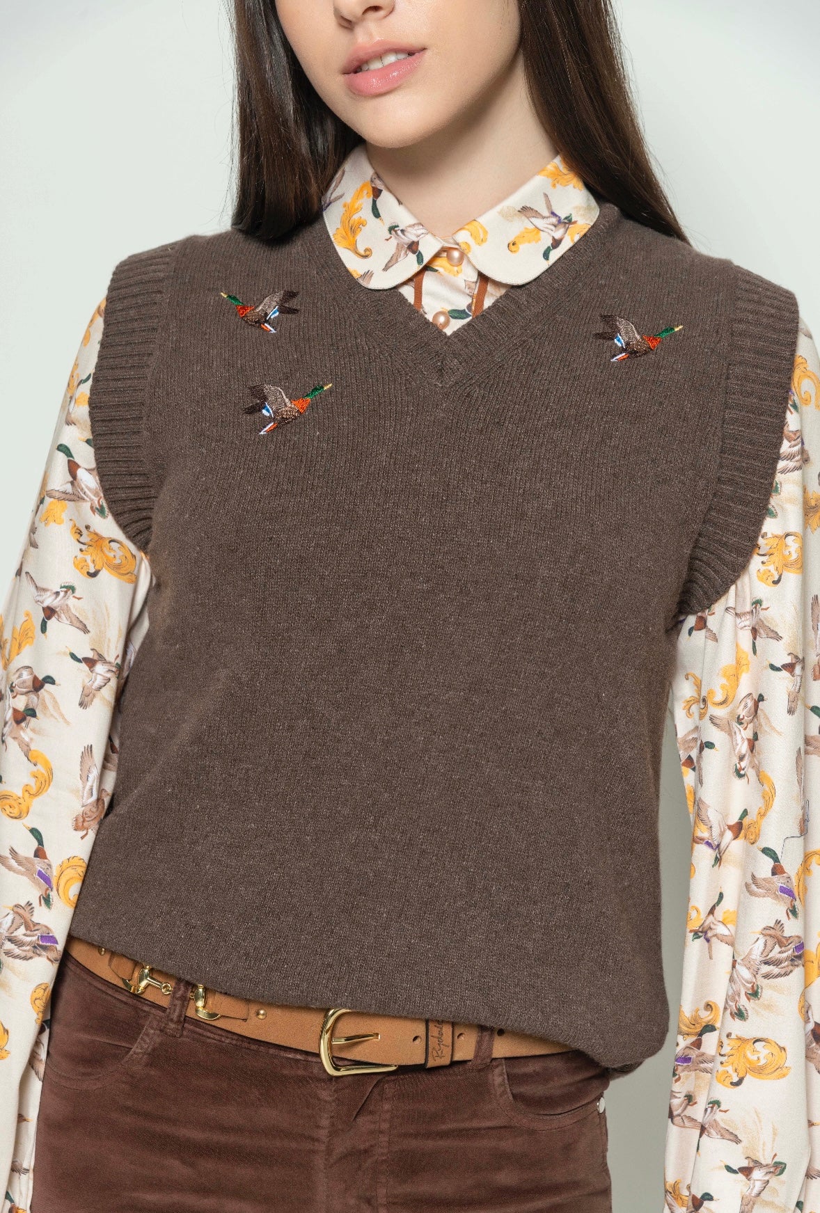 Amara Taupe V-Neck Ducks jumper