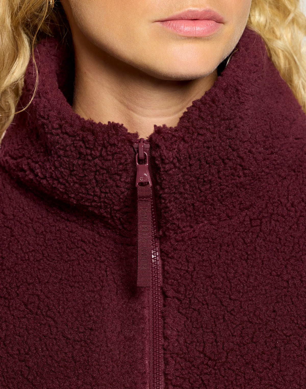 Industry Fleece High Collar Jacket in Cherry Crush