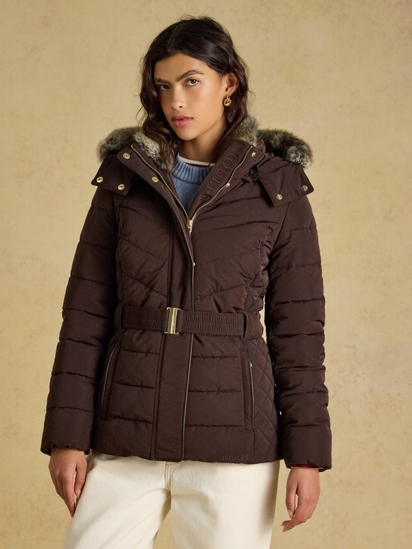 Aspen Chocolate Showerproof Padded Coat with Faux