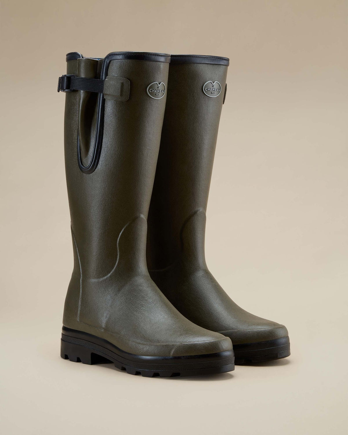 Men’s Vierzonord Neoprene Black Lined Wellington Boots Chameau Green