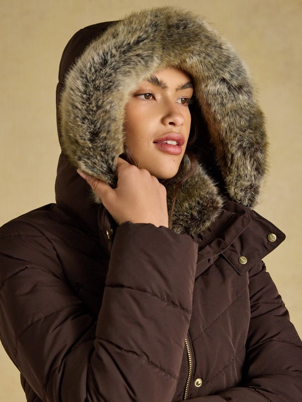 Aspen Chocolate Showerproof Padded Coat with Faux