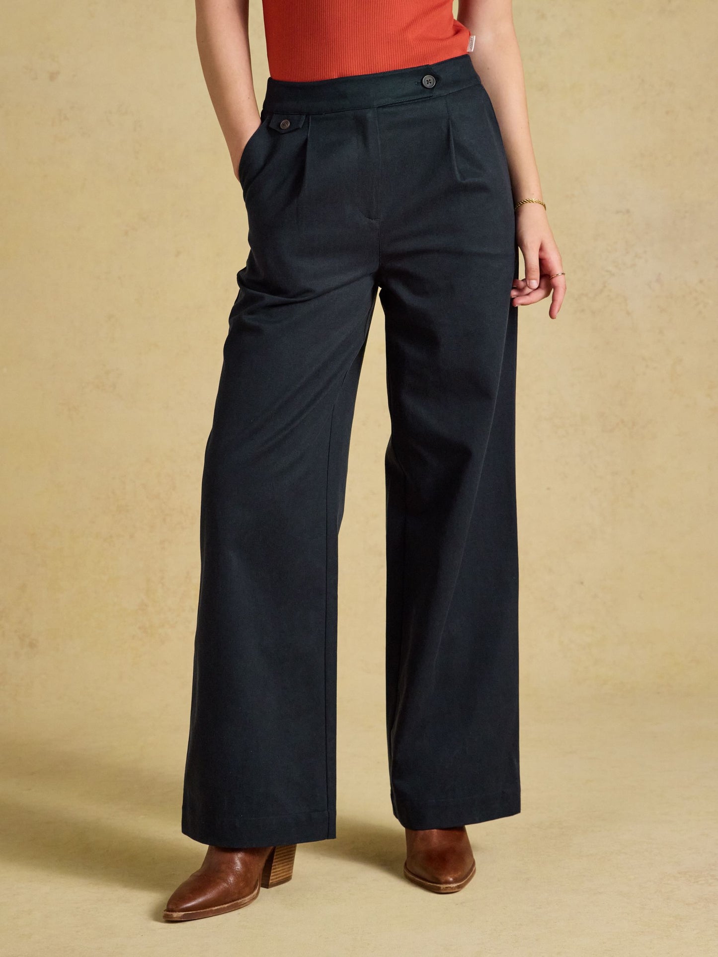 Navy High Rise Wide Leg Smart Trouser