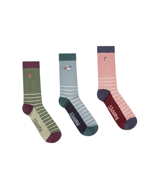 Women's Bamboo Socks (Box Of 3) - Loden Green Pheasant Mix
