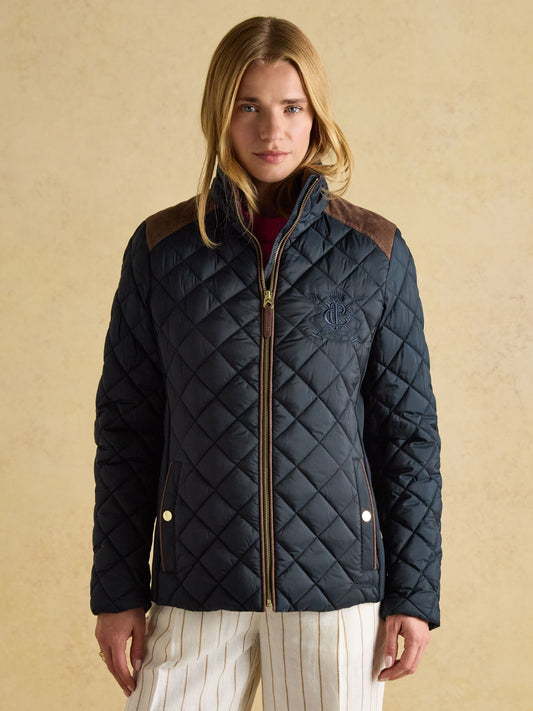 Braemar Luxe Navy Blue Showerproof Diamond Quilted Coat