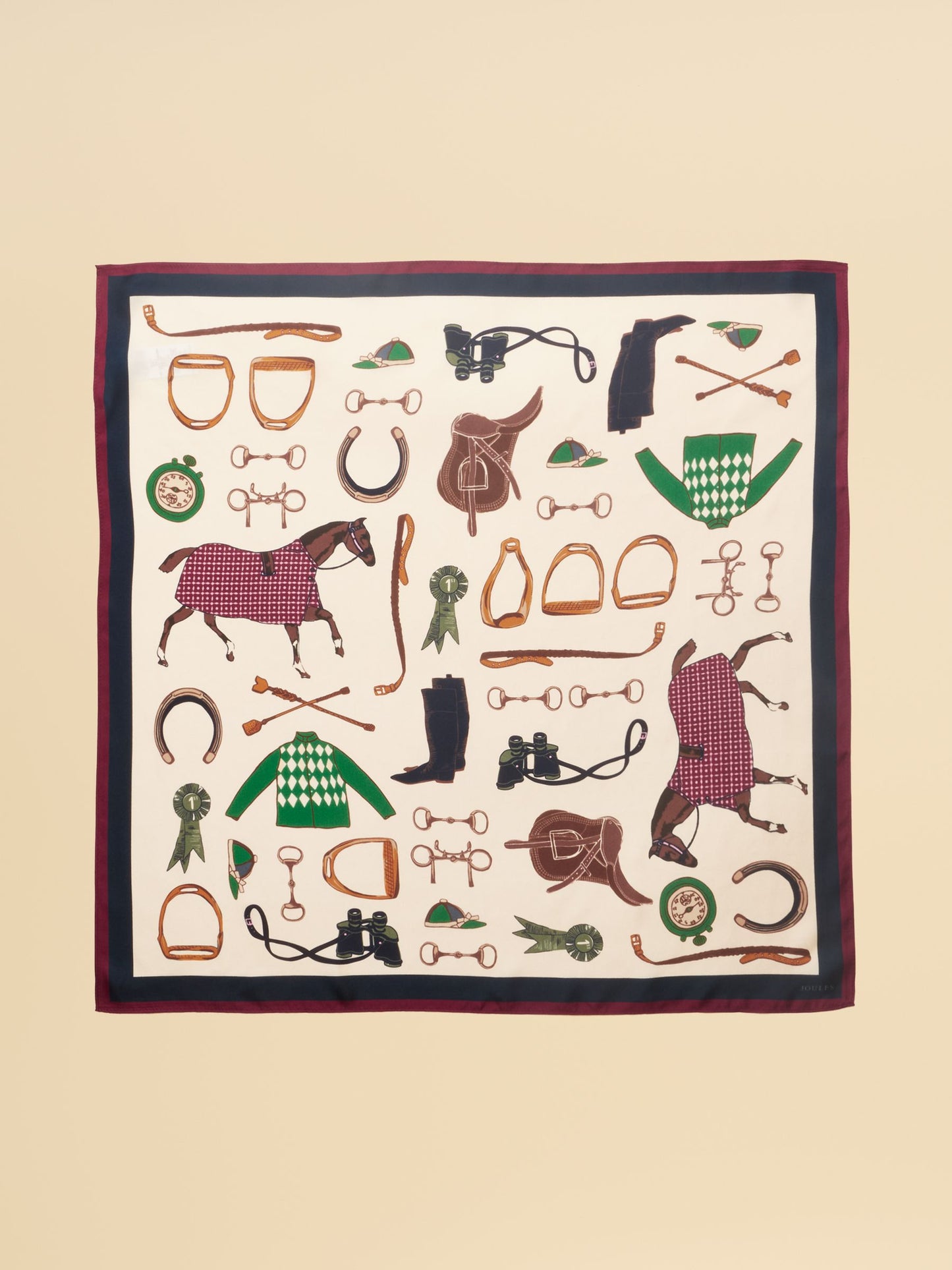 Elsie cream navy equestrian silk scarf