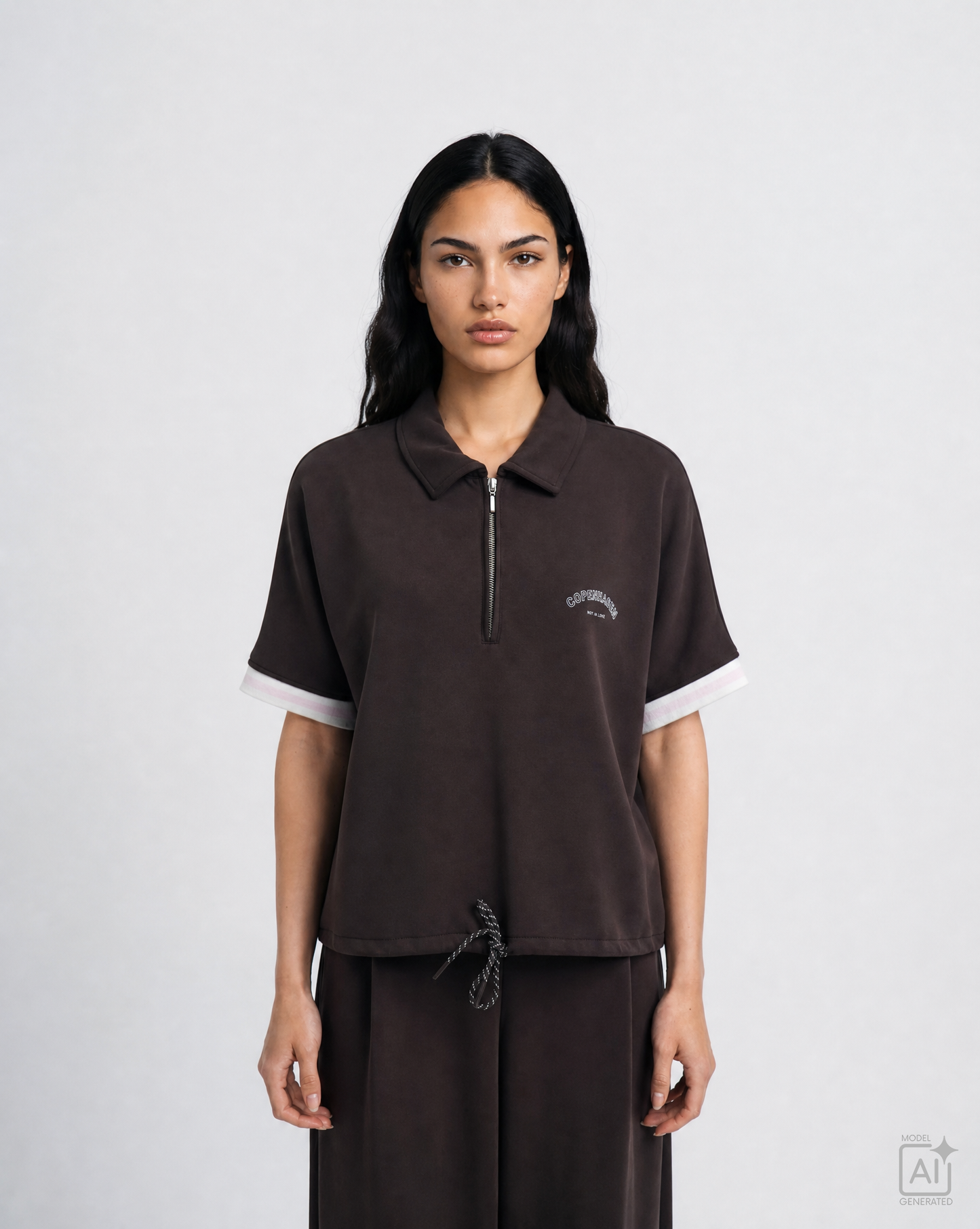 Oversize Polo Scuba Sweat Drawstring Top