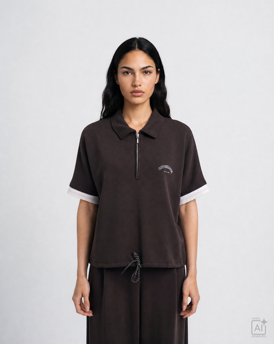 Oversize Polo Scuba Sweat Drawstring Top