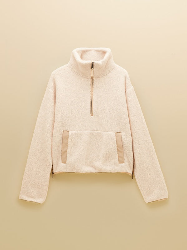 Cream Green Cropped Quarter Zip Fleece
