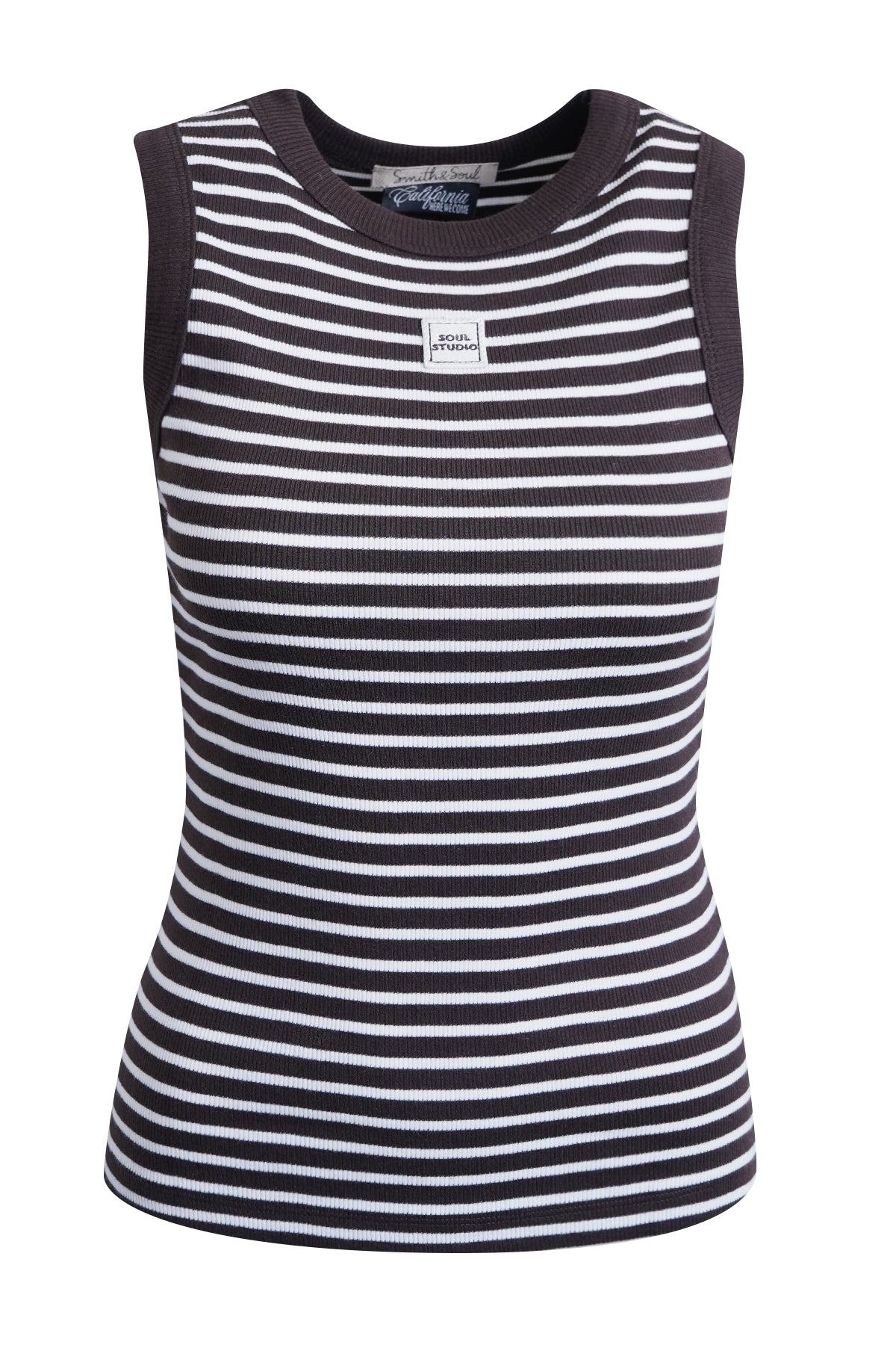 Fitted Rib Tanktop Striped Dark Chocolate