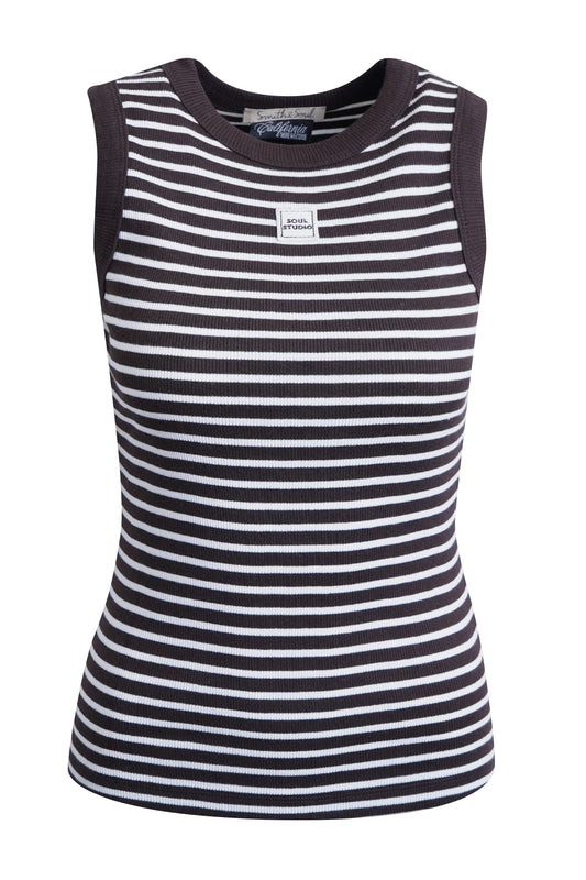 Fitted Rib Tanktop Striped Dark Chocolate