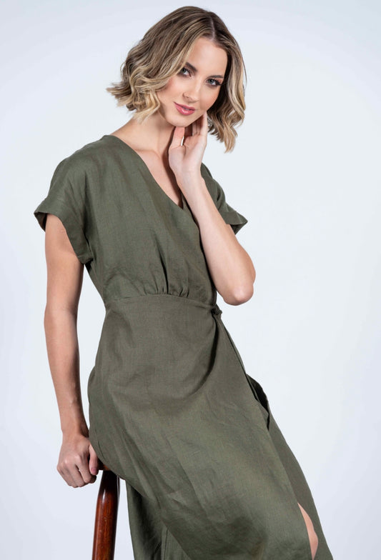 Gina Dress Olive Green Linen