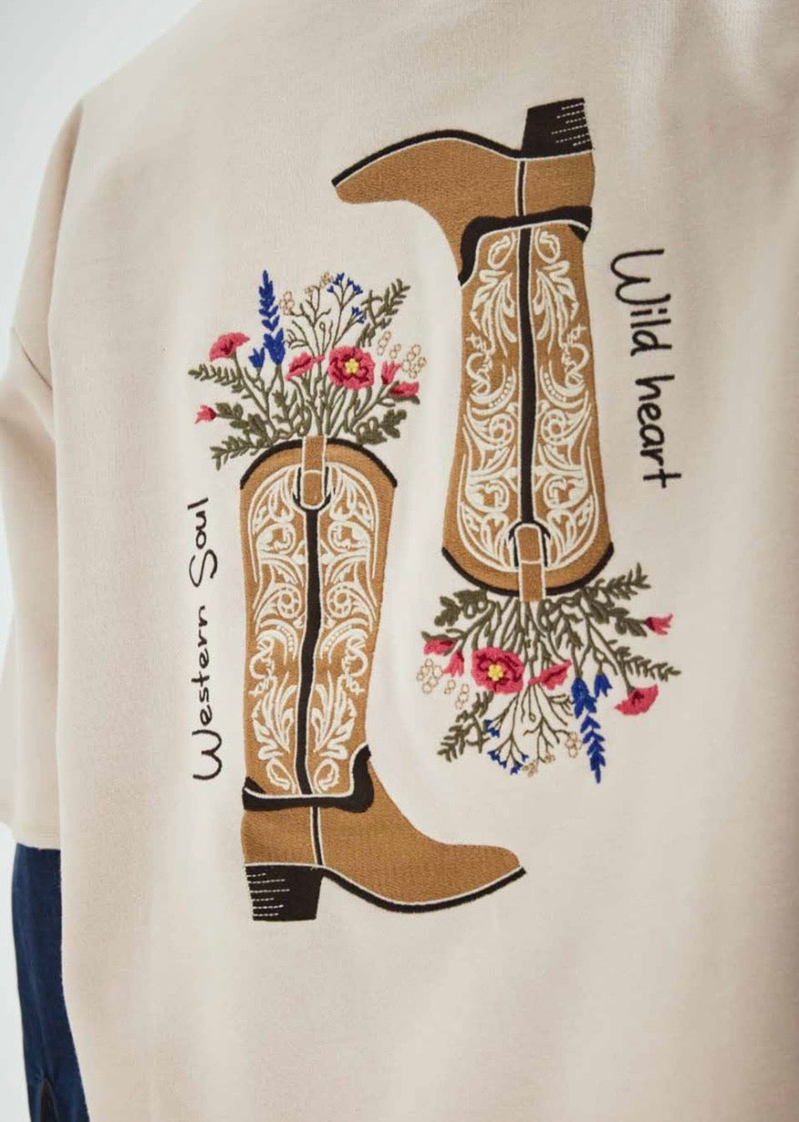 Boxy Cropped Sweatshirt Shortsleeves Oat Milk