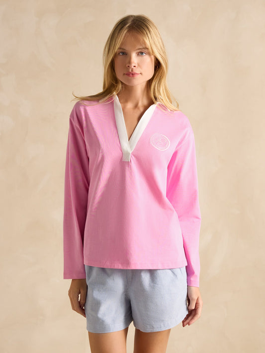 Tallie Pink Combed Cotton Collared Top