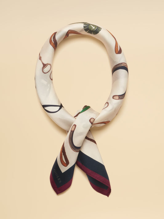 Elsie cream navy equestrian silk scarf