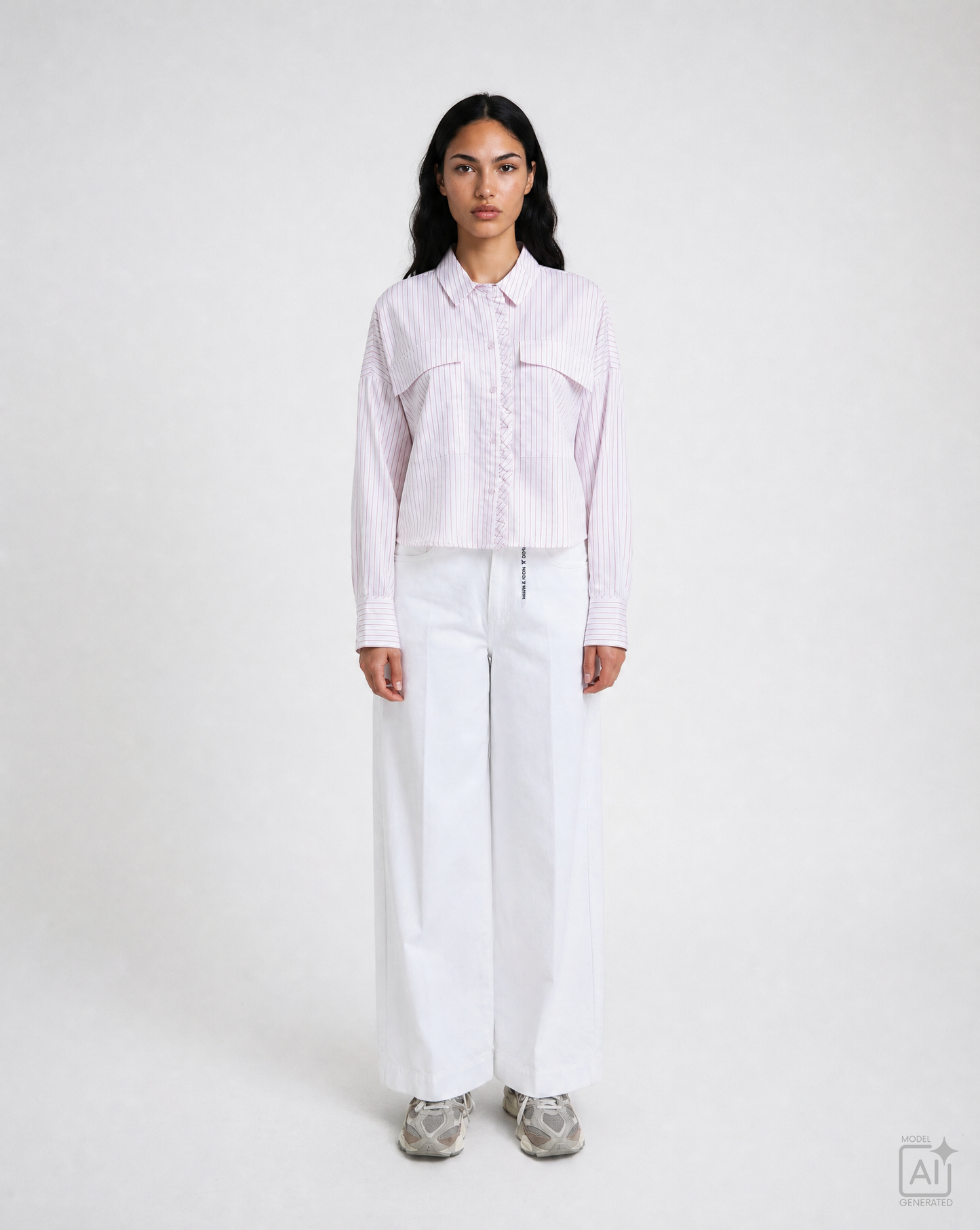 Cropped Stripe Blouse Ruffle Edge
