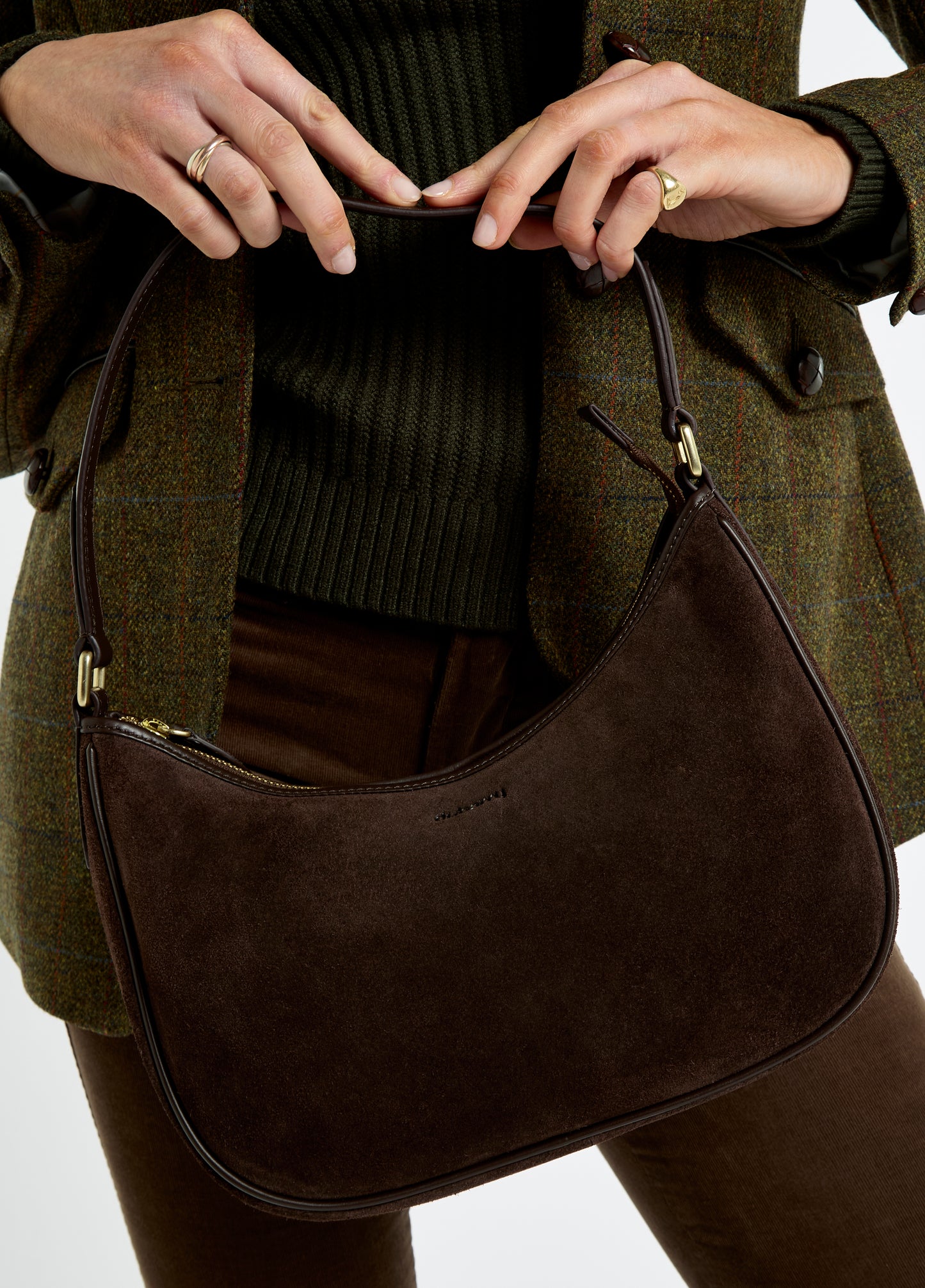 Cushendall Suede And Leather Handbag - Cigar