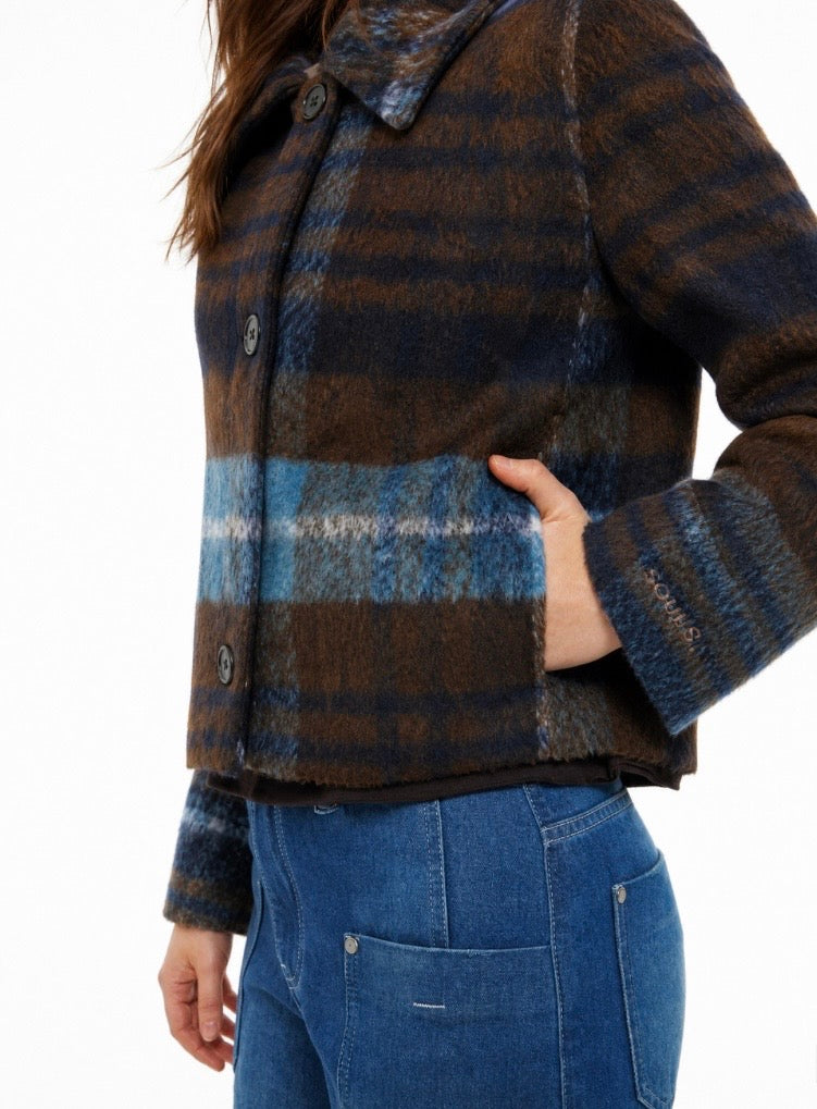 Check Cropped Jacket Marine Print