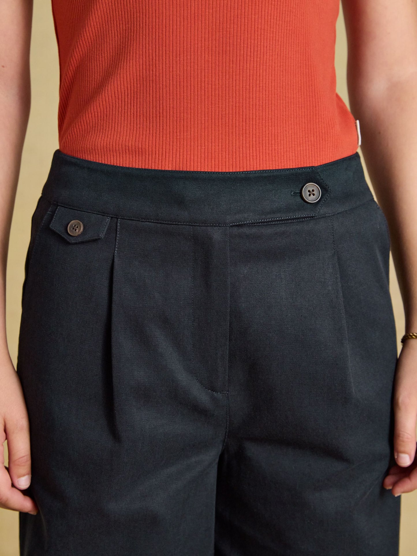 Navy High Rise Wide Leg Smart Trouser