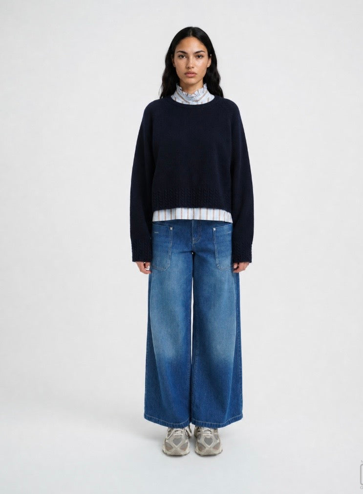 Round Neck Pullover Cable Hem
