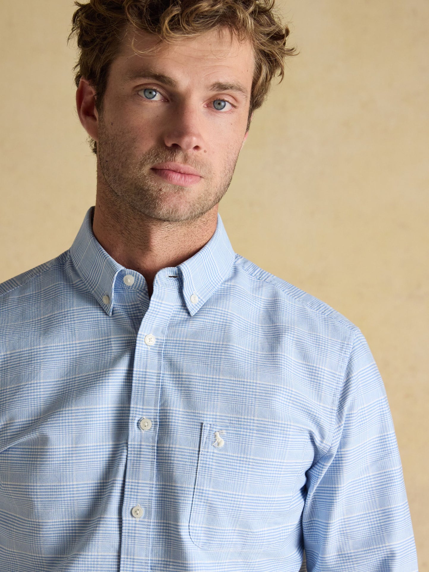 Classic Fit Light Blue Check Long Sleeve Cotton Oxford Shirt