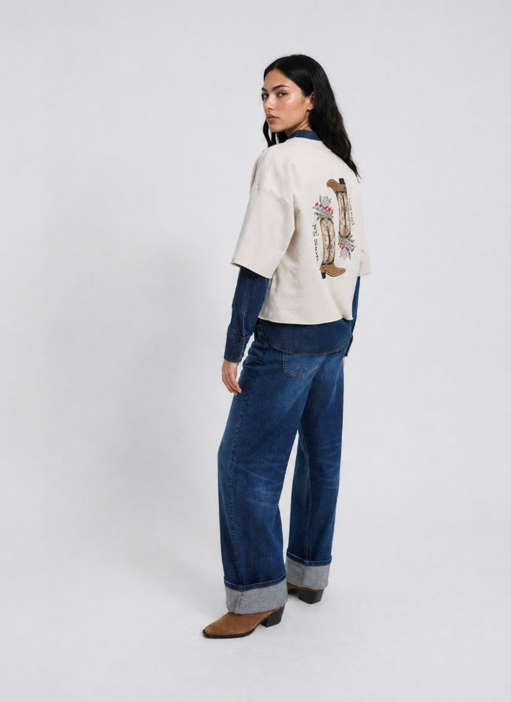 Boxy Cropped Sweatshirt Shortsleeves Oat Milk