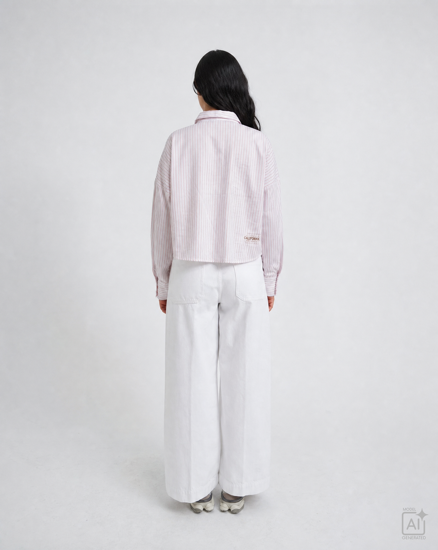 Cropped Stripe Blouse Ruffle Edge