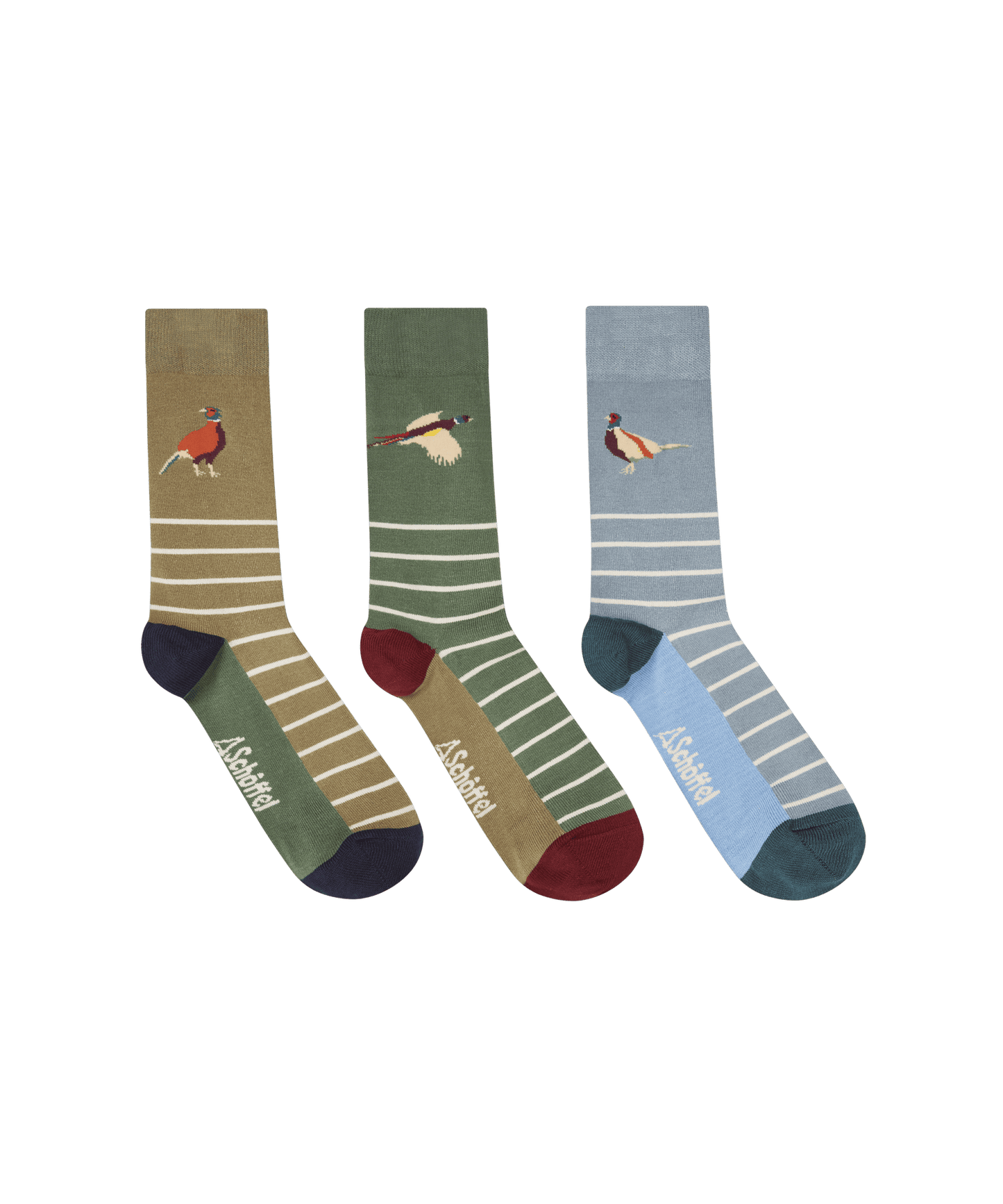 Bamboo Socks (Box Of 3) - Lake Blue Pheasant Mix