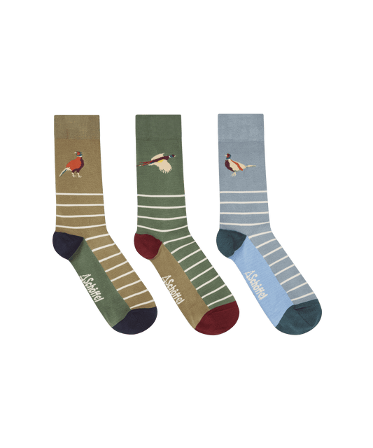 Bamboo Socks (Box Of 3) - Lake Blue Pheasant Mix