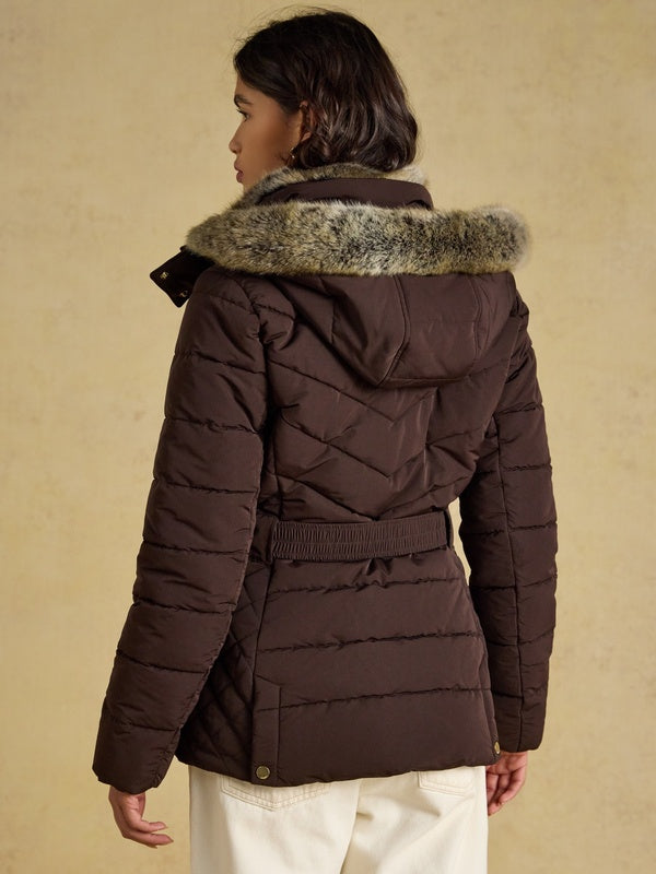 Aspen Chocolate Showerproof Padded Coat with Faux