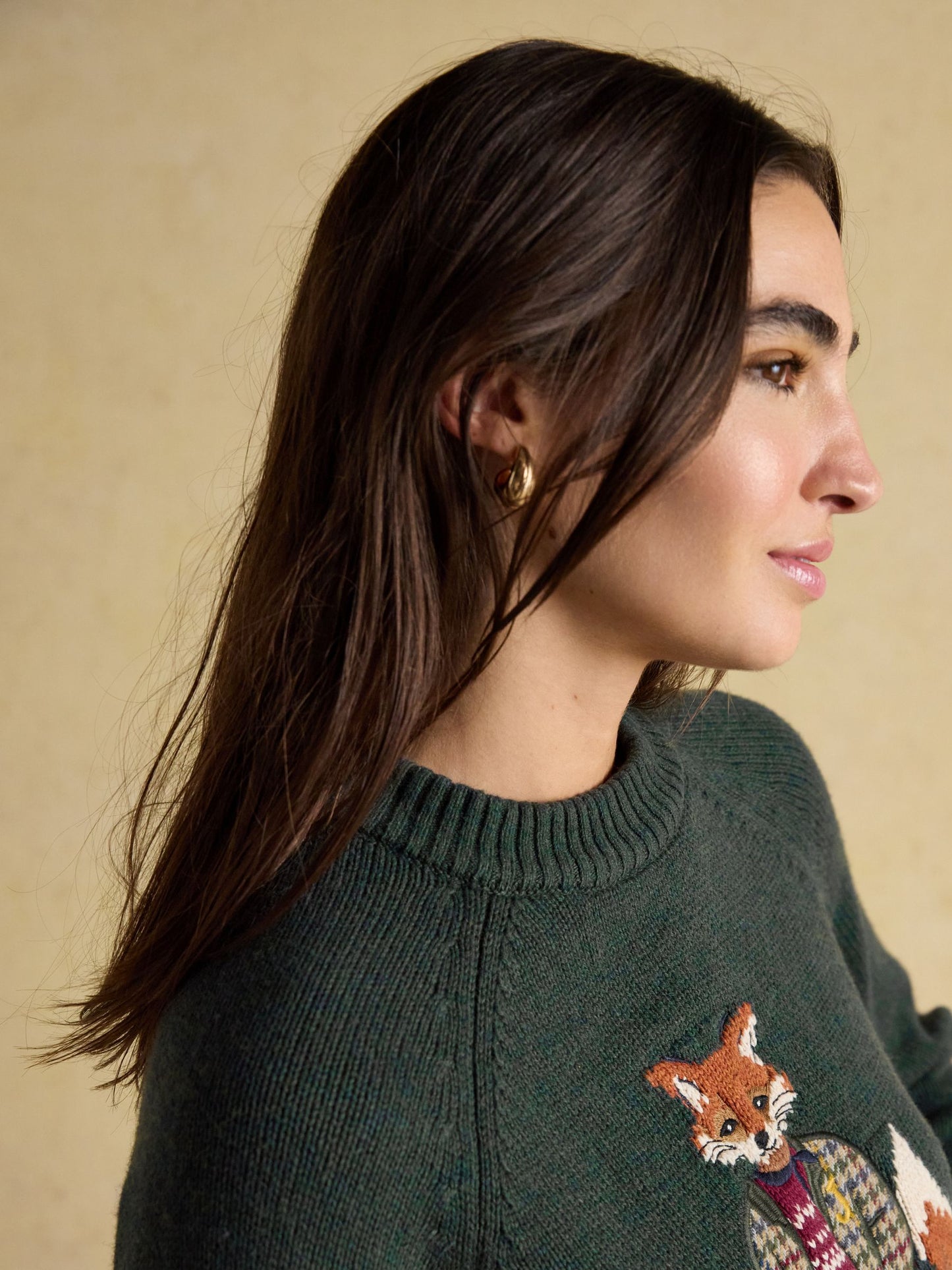 Jonty Green Intarsia Cotton-Rich Crew Neck Jumper