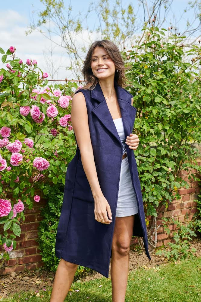 The Knightsbridge Sleeveless Double Breasted Cashmere Coat Navy