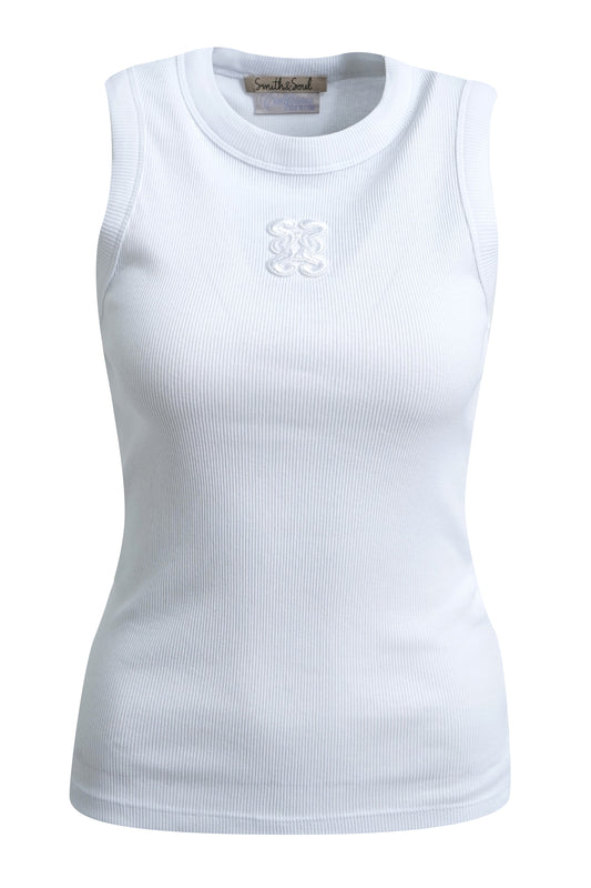 Fitted Rib Tanktop Angram Contrast White