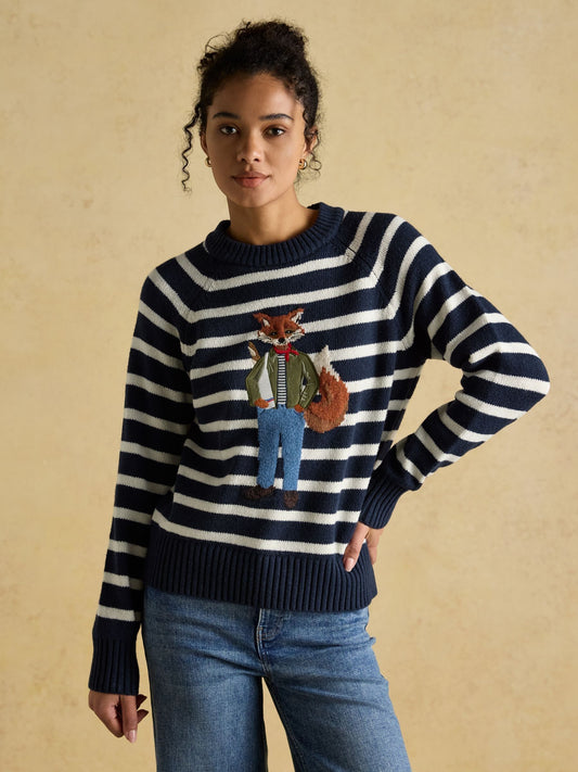 Jonty Striped Crew Neck Intarsia Jumper