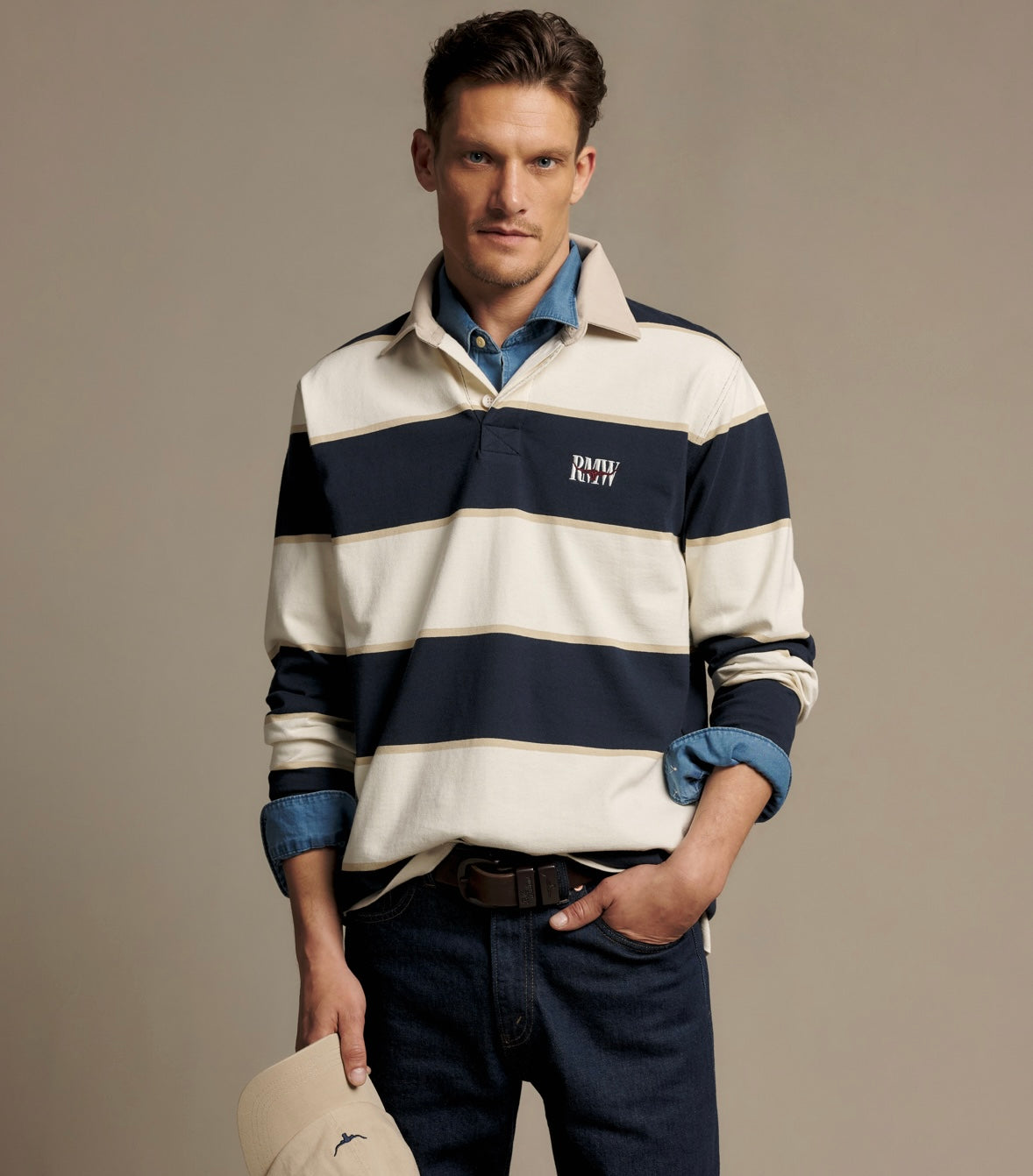 Balmain Stripe Rugby Top Ecru/ Navy