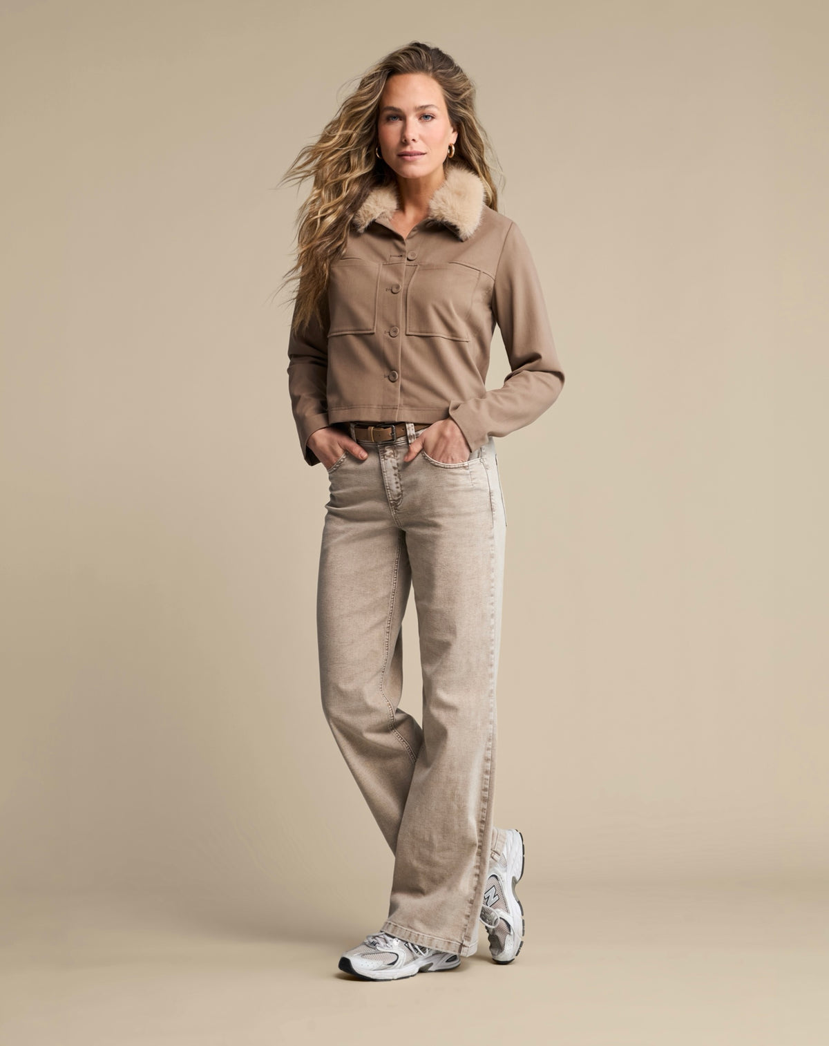 Colette & Belt Washed Twill Colour Jean Truffle